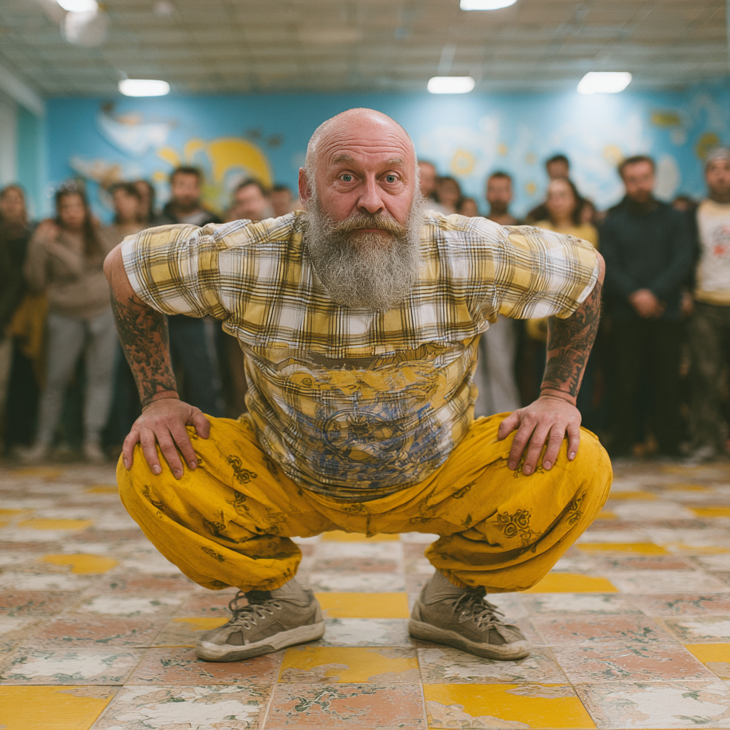 Instructoare de yoga de 58 ani demonstrând o poziție de yoga într-un studio cald și primitor, cu surâs încurajator